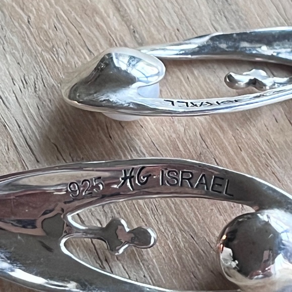 Vintage HG Isreal 925 Hagit Gorali sterling and pearl drop earrings - modernist - Picture 2 of 7